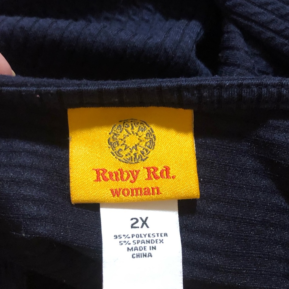 Ruby Rd. Dark Blue V-Neck Top - Picture 6 of 7